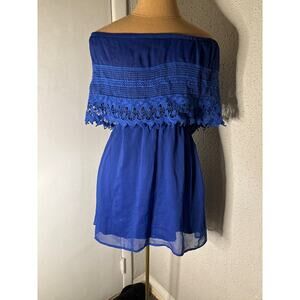 Gameday By Chloe Blue Strapless Boatneck Lace Top Mini Dress S  Rainbowcore